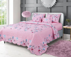 Petal Soft Orchid Quilted Bed Cover - Pink Floral 100% Cotton King Size Bedspread