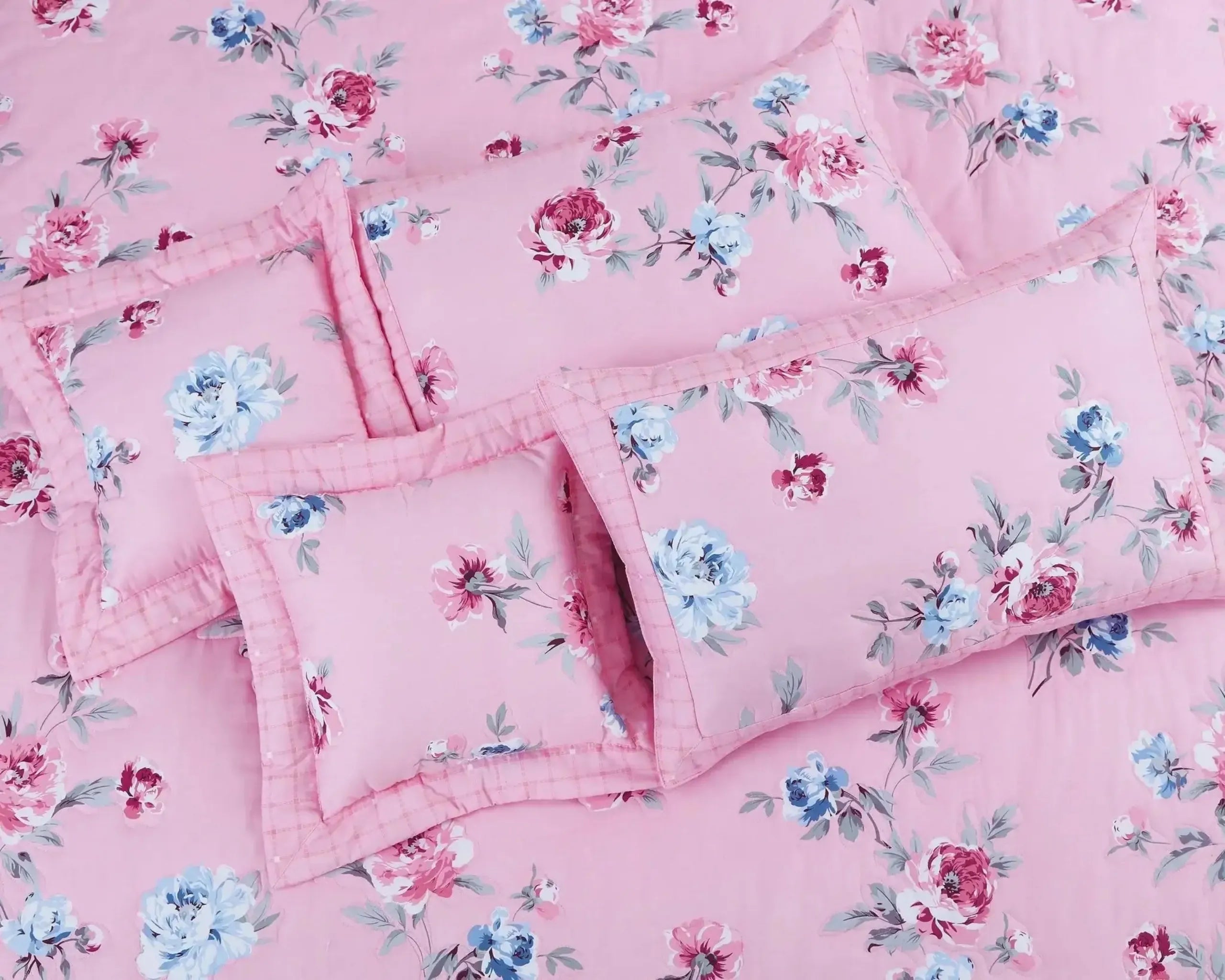 Petal Soft Orchid Quilted Bed Cover - Pink Floral 100% Cotton King Size Bedspread
