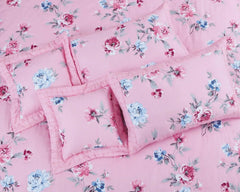 Petal Soft Orchid Quilted Bed Cover - Pink Floral 100% Cotton King Size Bedspread