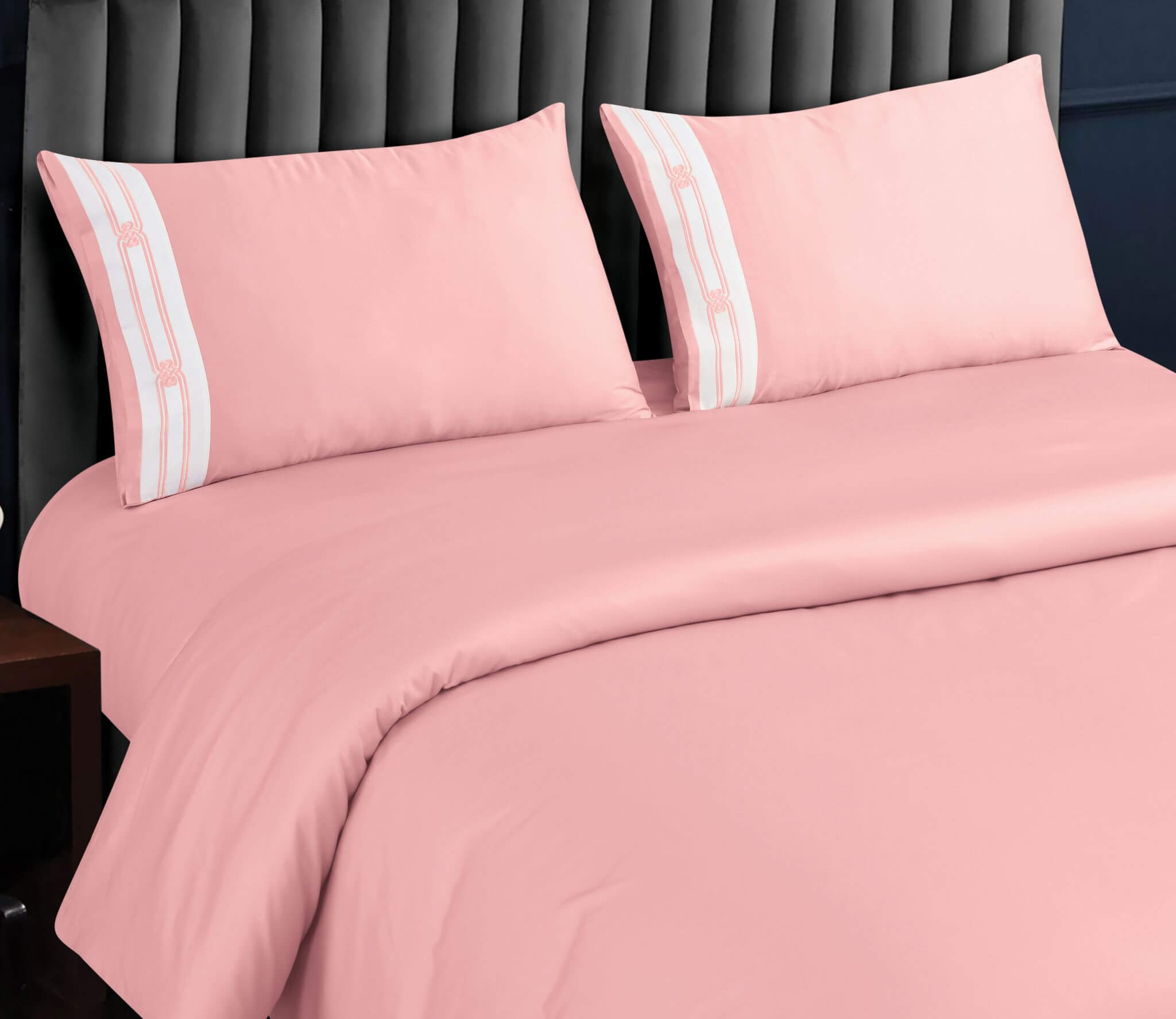 Petal Soft Vivid Embroidered Duvet Cover Set - Pink 100% Cotton King Size Duvet Set - MALAKO