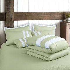 Malako Luxe Sage Green Plain Striped 100% Cotton King Size Duvet Cover Set