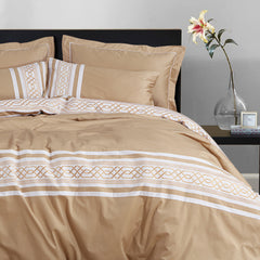 Malako Embroidered Duvet Cover Set - Beige 100% Cotton King Size Duvet Set