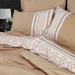 Malako Embroidered Duvet Cover Set - Beige 100% Cotton King Size Duvet Set