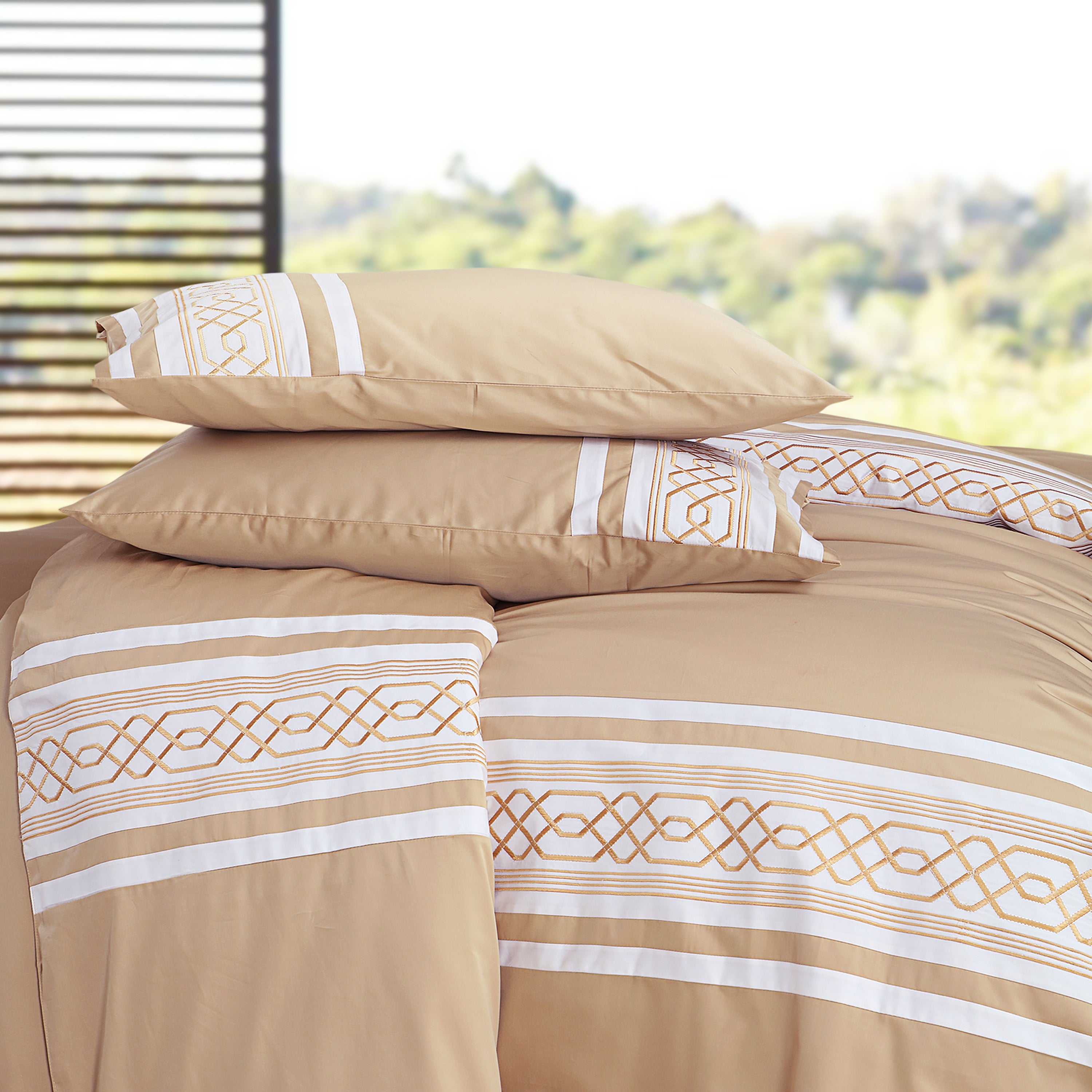 Malako Embroidered Duvet Cover Set - Beige 100% Cotton King Size Duvet Set