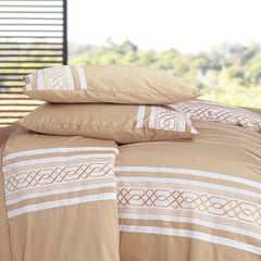 Malako Embroidered Duvet Cover Set - Beige 100% Cotton King Size Duvet Set