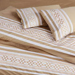 Malako Embroidered Duvet Cover Set - Beige 100% Cotton King Size Duvet Set