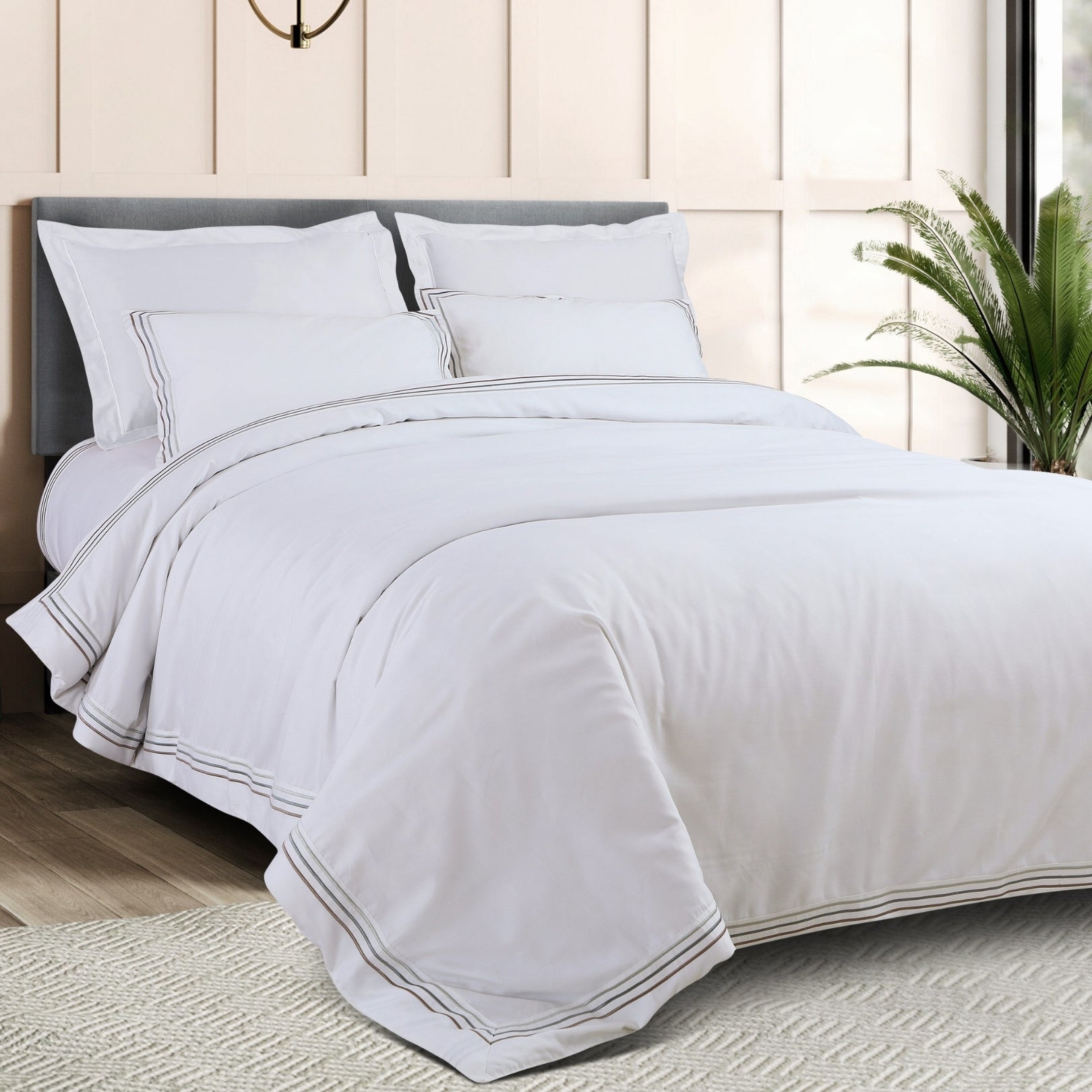 Petal Soft Vivid Embroidered Duvet Cover Set - White 100% Cotton King Size Duvet Set