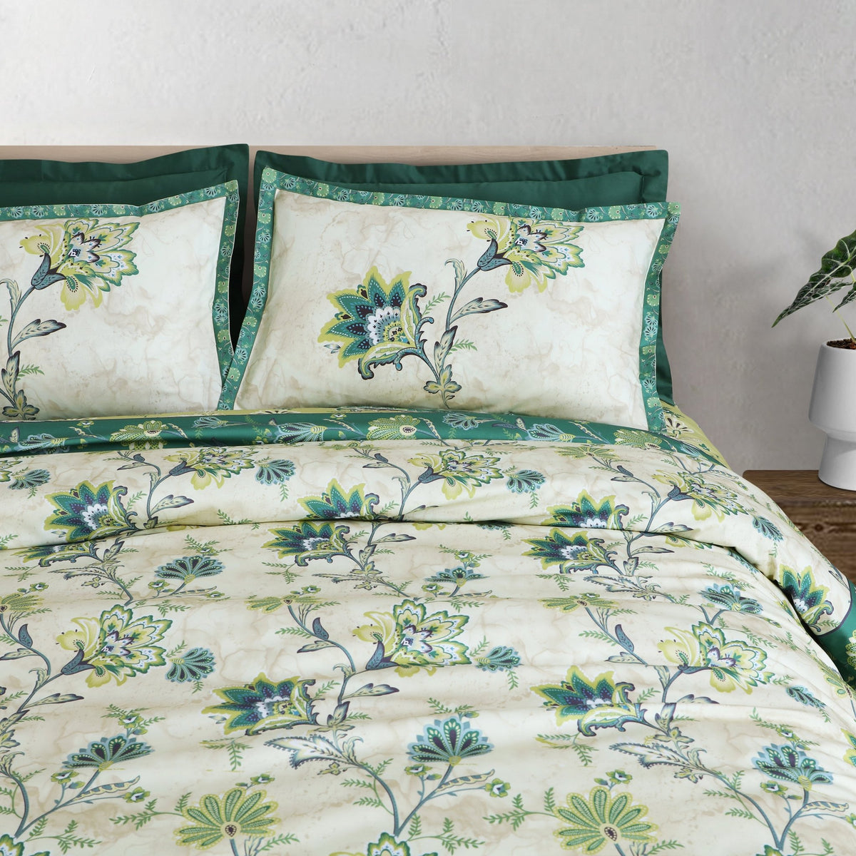 100% Cotton 350TC Green Floral Sion Bedding Collection - MALAKO