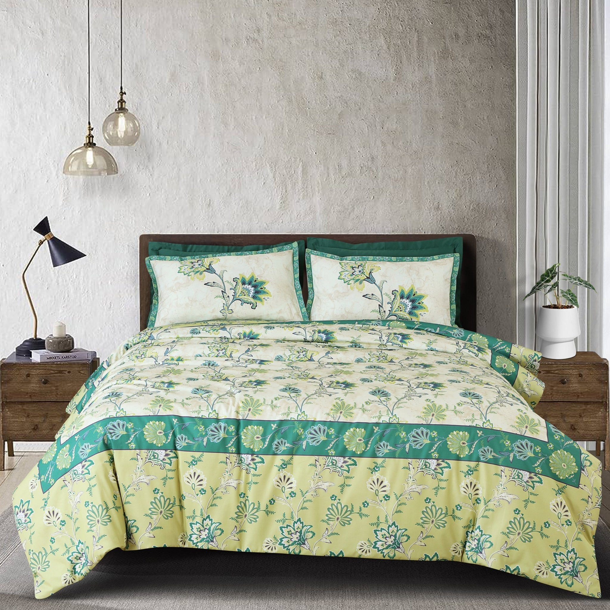 100% Cotton 350TC Green Floral Sion Bedding Collection - MALAKO