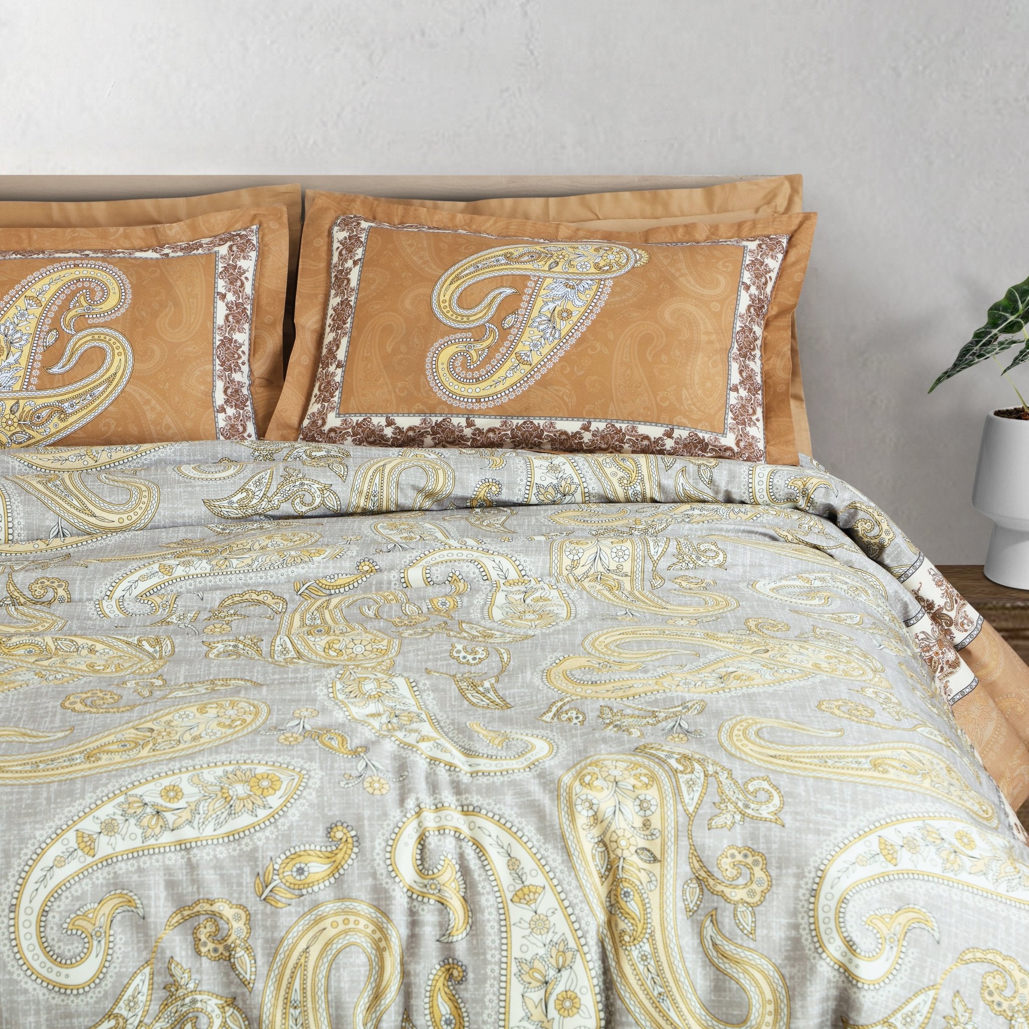100% Cotton King Size Coffee Paisley Sion Bedding Collection - MALAKO