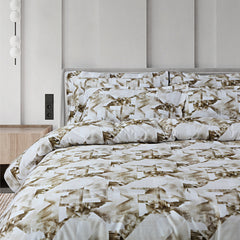 Malako Caèn White & Beige Abstract 400 TC 100% Cotton King Size Bedsheet/Duvet Cover