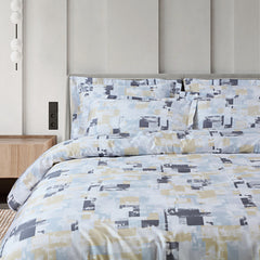 Malako Caèn White & Blue Abstract 400 TC 100% Cotton King Size Bedsheet/Duvet Cover