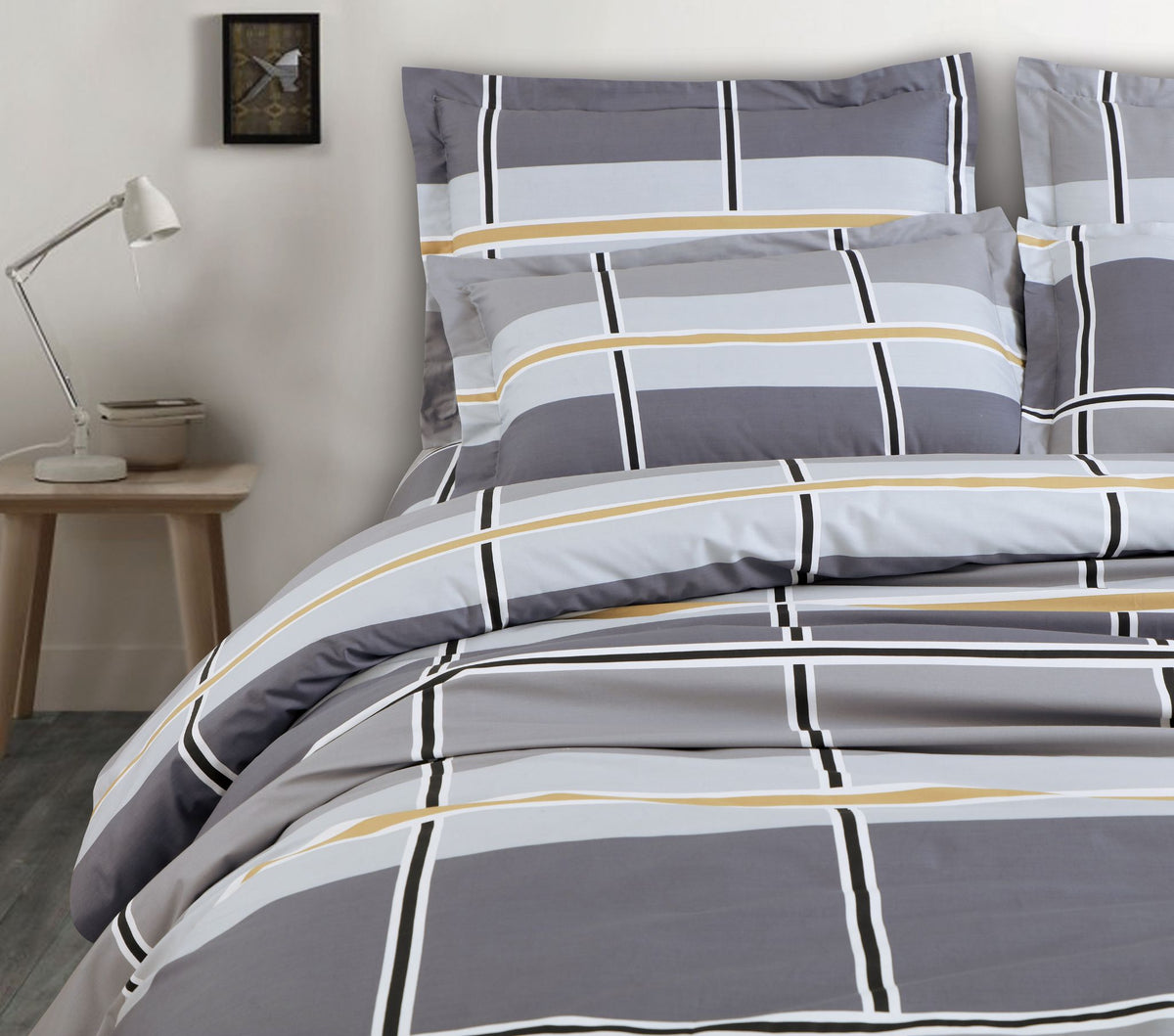 Malako Royale XL Bed Sheet - Grey Abstract King Size 100% Cotton Bedsheet