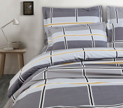 Malako Royale XL Bed Sheet - Grey Abstract King Size 100% Cotton Bedsheet