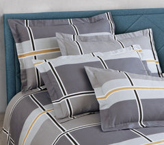 Malako Royale XL Bed Sheet - Grey Abstract King Size 100% Cotton Bedsheet