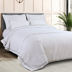 Petal Soft Vivid Embroidered Duvet Cover Set - White 100% Cotton King Size Duvet Set