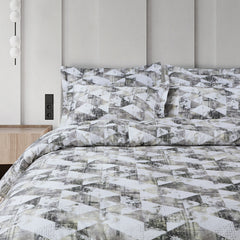 Malako Caèn White & Grey Abstract 400 TC 100% Cotton King Size Bedsheet/Duvet Cover