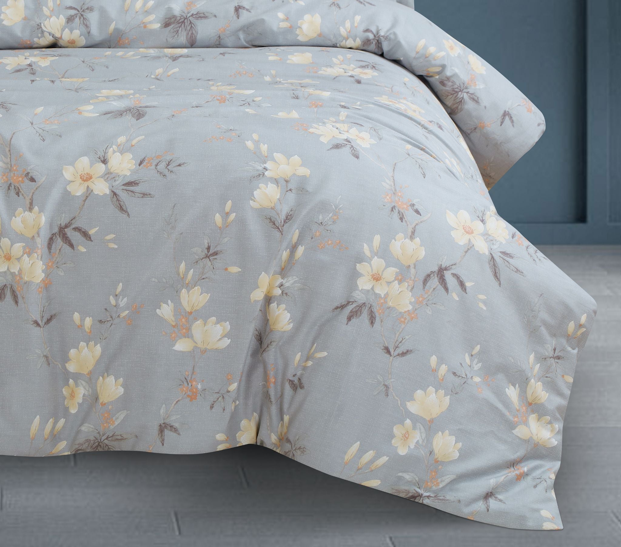 100% Cotton King Size Botanic Grey Royale XL Bed Sheet Set With 2 Pillow Covers