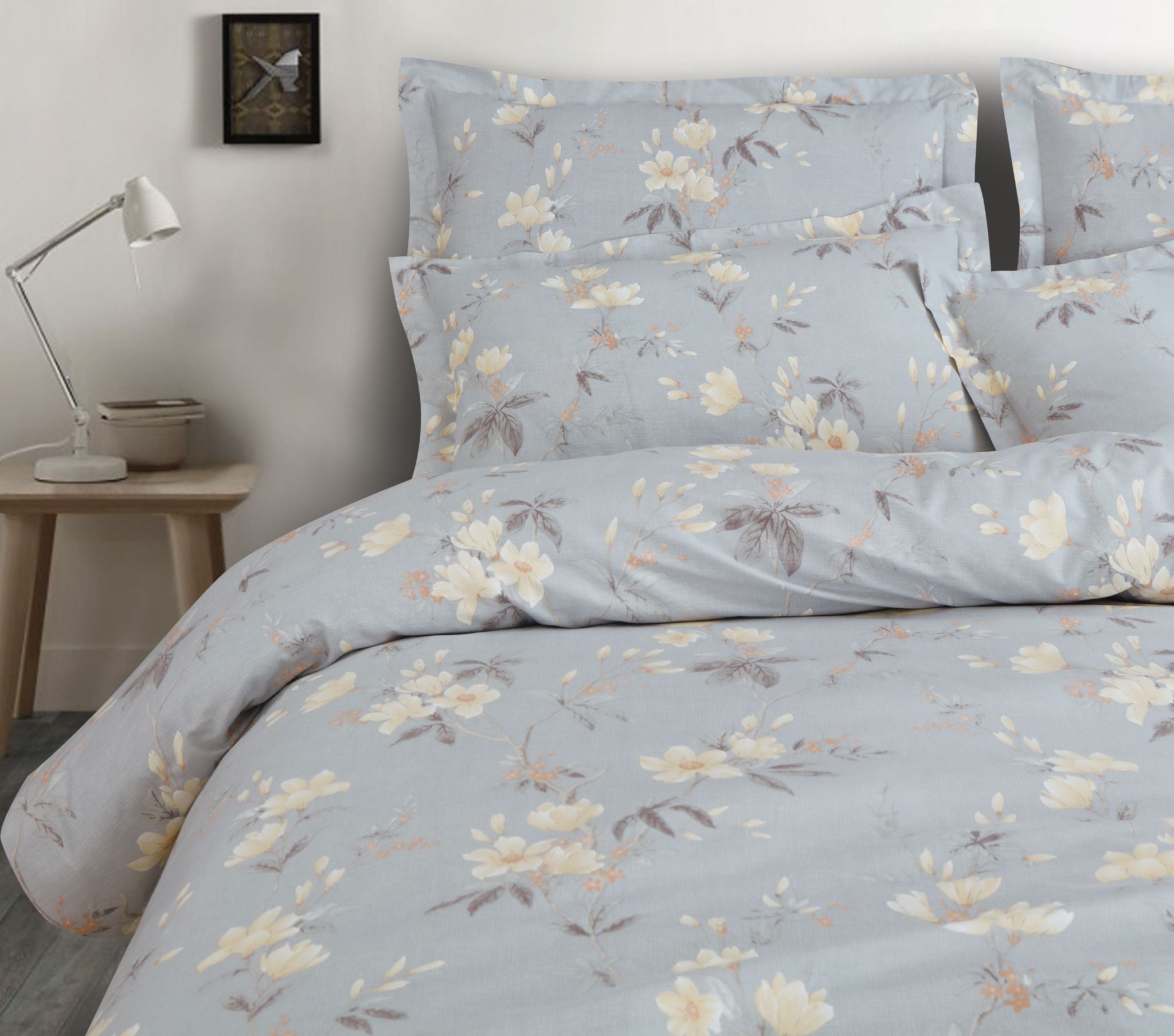 100% Cotton King Size Botanic Grey Royale XL Bed Sheet Set With 2 Pillow Covers
