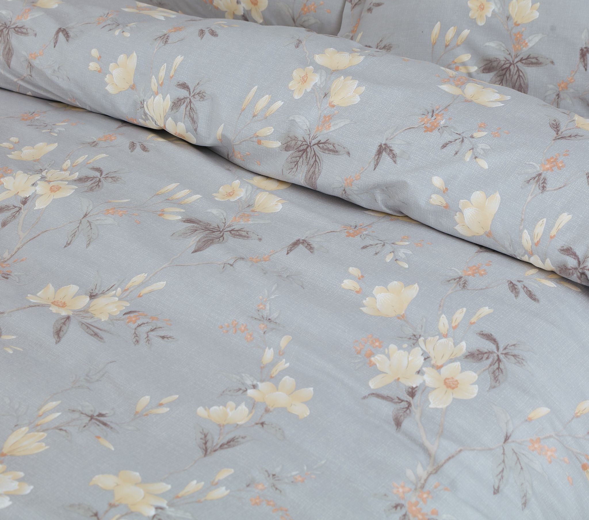 100% Cotton King Size Botanic Grey Royale XL Bed Sheet Set With 2 Pillow Covers