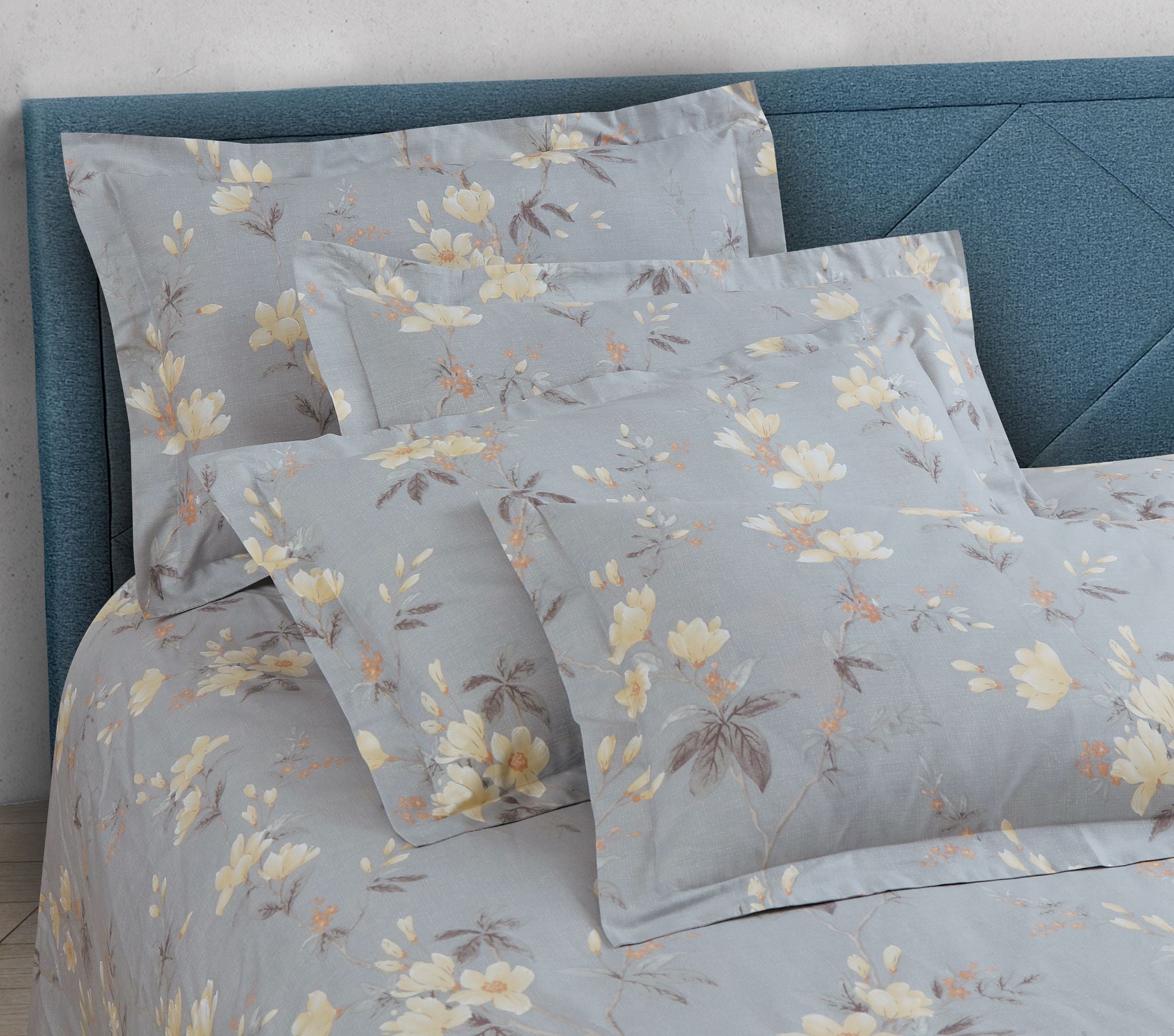 100% Cotton King Size Botanic Grey Royale XL Bed Sheet Set With 2 Pillow Covers