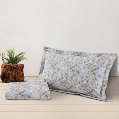 Malako Caèn White & Yellow Abstract 400 TC 100% Cotton King Size Bedsheet/Duvet Cover