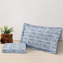 Malako Caèn White & Blue Abstract 400 TC 100% Cotton King Size Bedsheet/Duvet Cover