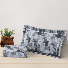 Malako Caèn White & Grey Abstract 400 TC 100% Cotton King Size Bedsheet/Duvet Cover
