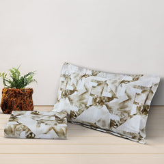 Malako Caèn White & Beige Abstract 400 TC 100% Cotton King Size Bedsheet/Duvet Cover