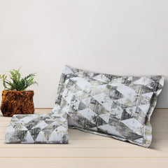 Malako Caèn White & Grey Abstract 400 TC 100% Cotton King Size Bedsheet/Duvet Cover