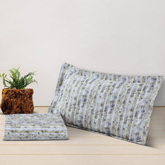 Malako Caèn White & Green Abstract 400 TC 100% Cotton King Size Bedsheet/Duvet Cover