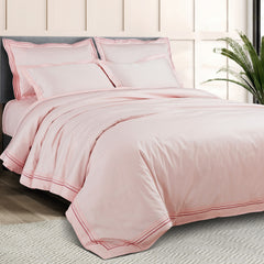 Petal Soft Vivid Embroidered Duvet Cover Set - Peach 100% Cotton King Size Duvet Set