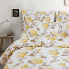 Malako Royale XL Bed Sheet - Off White & Yellow Botanic King Size 100% Cotton Bedsheet