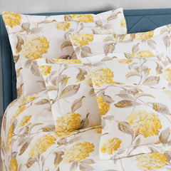Malako Royale XL Bedding Set - White & Yellow Botanic 100% Cotton King Size Bedsheet With Comforter