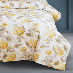 Malako Royale XL Bedding Set - White & Yellow Botanic 100% Cotton King Size Bedsheet With Comforter