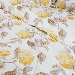 Malako Royale XL Bedding Set - White & Yellow Botanic 100% Cotton King Size Bedsheet With Comforter