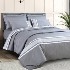 Petal Soft Vivid Embroidered Duvet Cover Set - Grey 100% Cotton King Size Duvet Set
