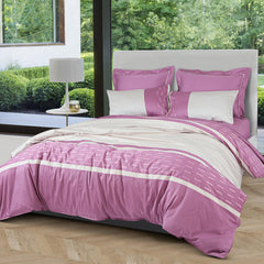 Malako Embroidered Duvet Cover Set - Fohn & Mauve 100% Cotton King Size Duvet Set