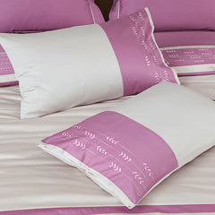 Malako Embroidered Duvet Cover Set - Fohn & Mauve 100% Cotton King Size Duvet Set