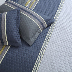 Malako Royale Quilted Bed Cover - Grey & Yellow Stripes 100% Cotton King Size Bedspread