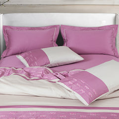 Malako Embroidered Duvet Cover Set - Fohn & Mauve 100% Cotton King Size Duvet Set