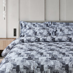 Malako Caèn White & Grey Abstract 400 TC 100% Cotton King Size Bedsheet/Duvet Cover
