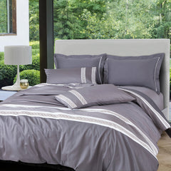 Malako Embroidered Duvet Cover Set - Grey 100% Cotton King Size Duvet Set