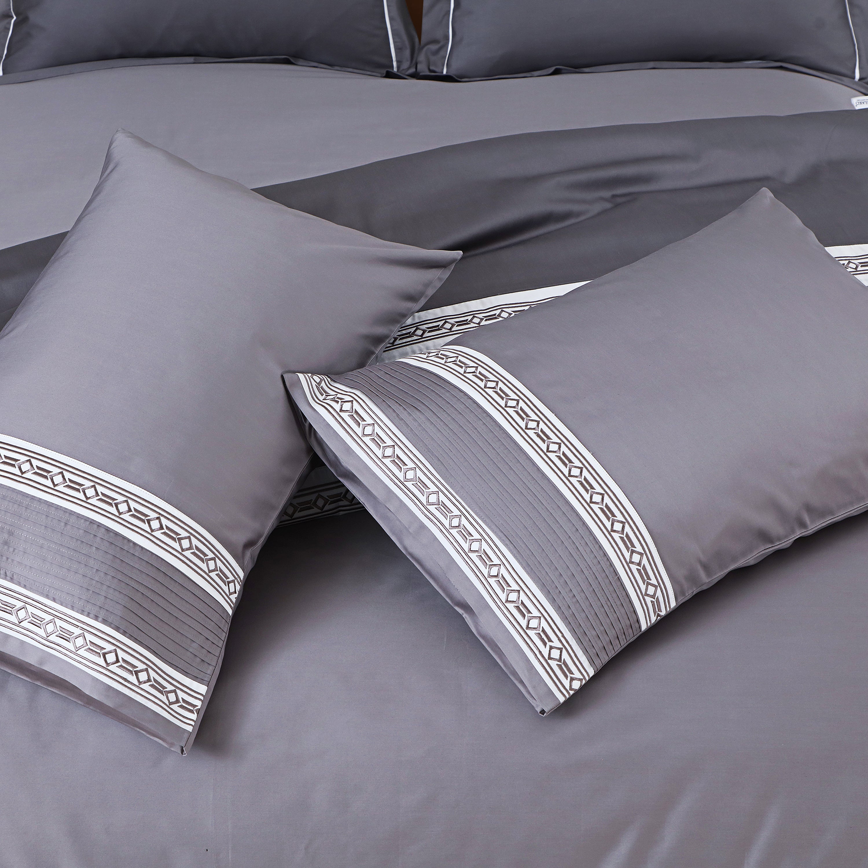 Malako Embroidered Duvet Cover Set - Grey 100% Cotton King Size Duvet Set