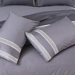 Malako Embroidered Duvet Cover Set - Grey 100% Cotton King Size Duvet Set