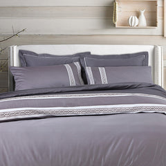 Malako Embroidered Duvet Cover Set - Grey 100% Cotton King Size Duvet Set