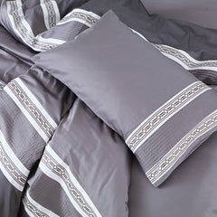 Malako Embroidered Duvet Cover Set - Grey 100% Cotton King Size Duvet Set