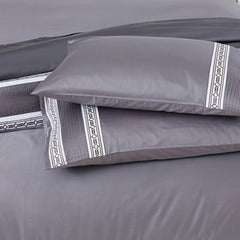 Malako Embroidered Duvet Cover Set - Grey 100% Cotton King Size Duvet Set