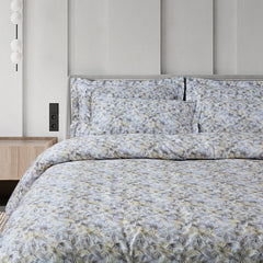 Malako Caèn White & Yellow Abstract 400 TC 100% Cotton King Size Bedsheet/Duvet Cover
