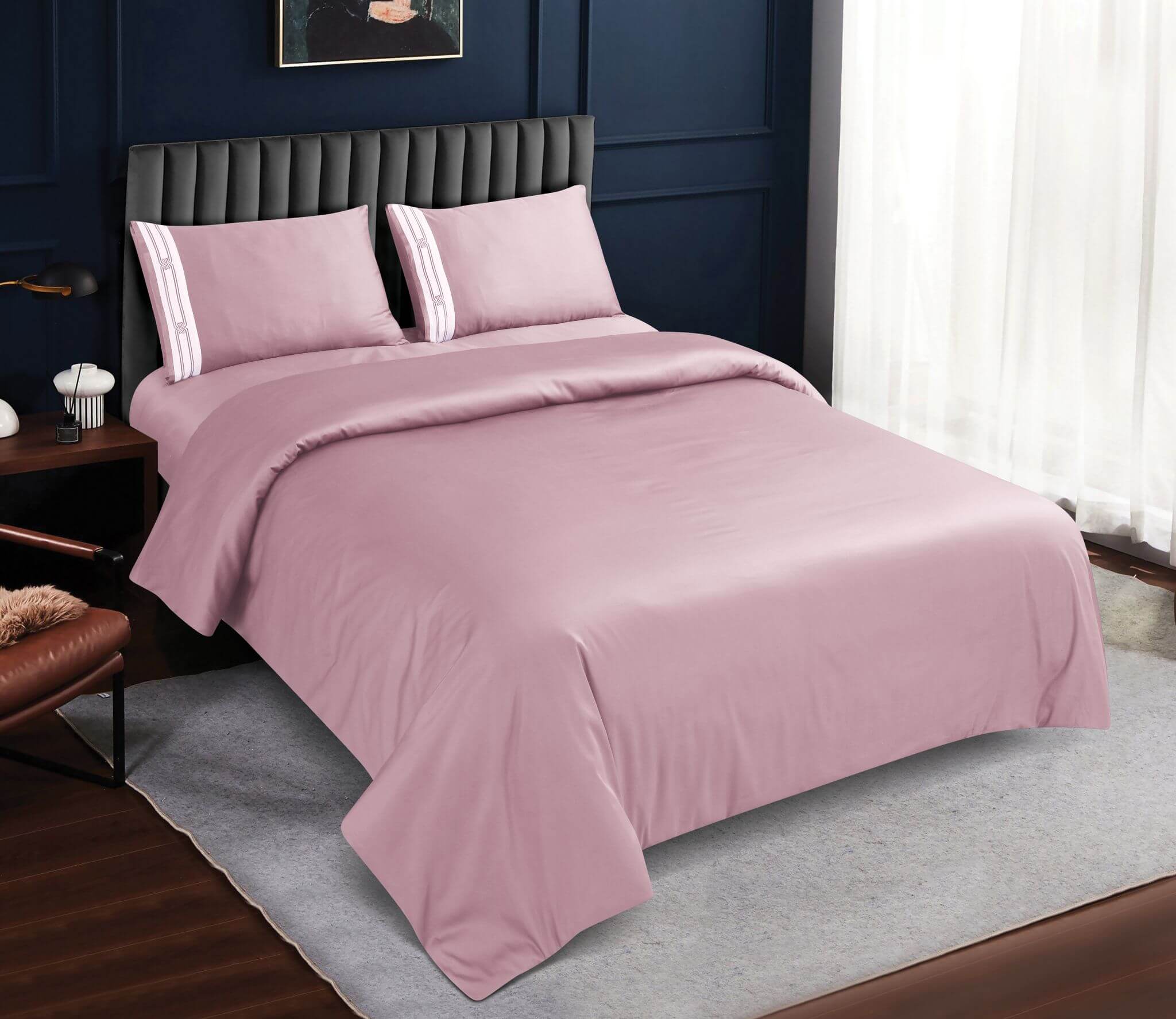 Petal Soft Vivid Embroidered Duvet Cover Set - Wine 100% Cotton King Size Duvet Set